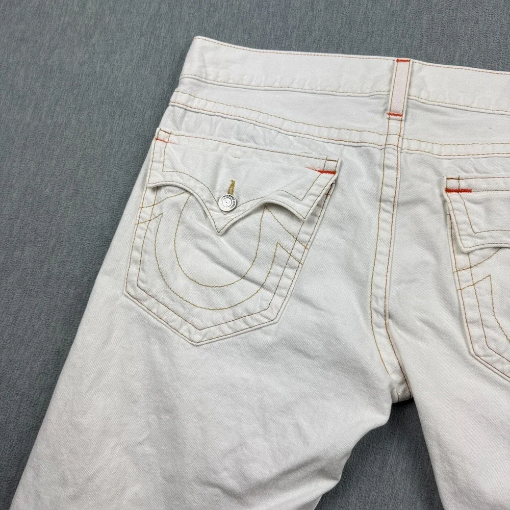 Vintage True Religion Jeans Men 38 Fit 38X33 White Straight Flap Pocket Made USA
